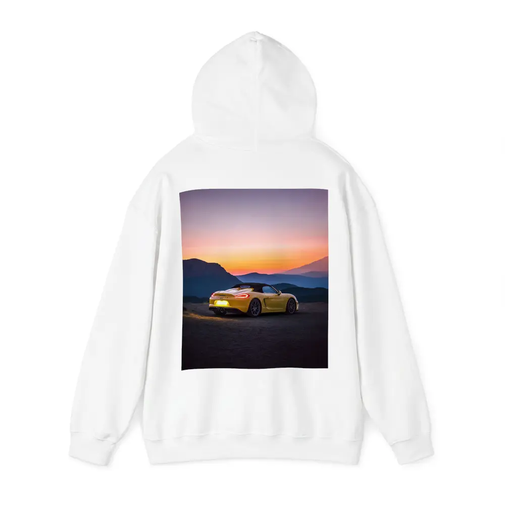 Porsche Boxster Yellow Rear Sunset Mountains – Hoodies