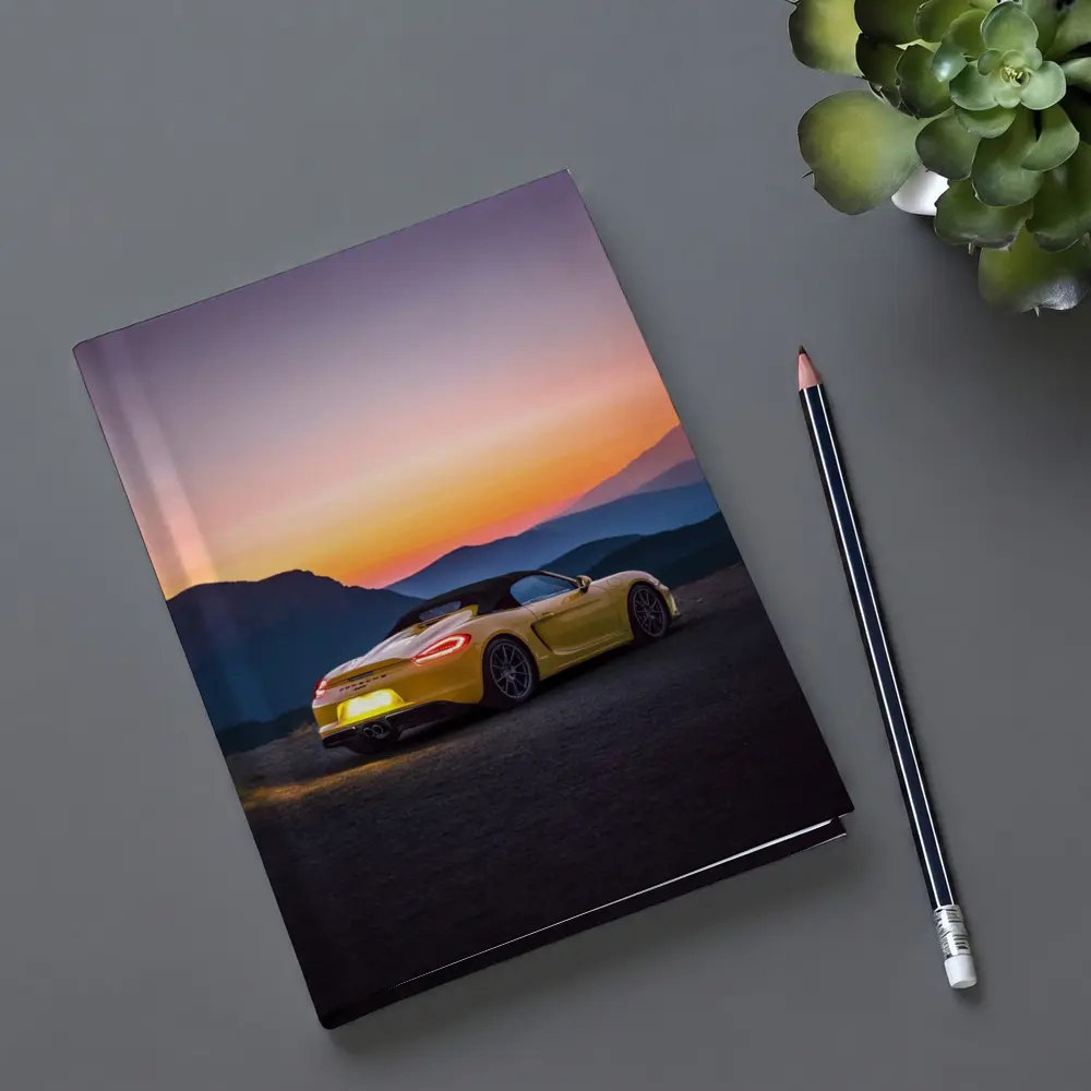 Porsche Boxster Yellow Rear Sunset Mountains – Notebooks