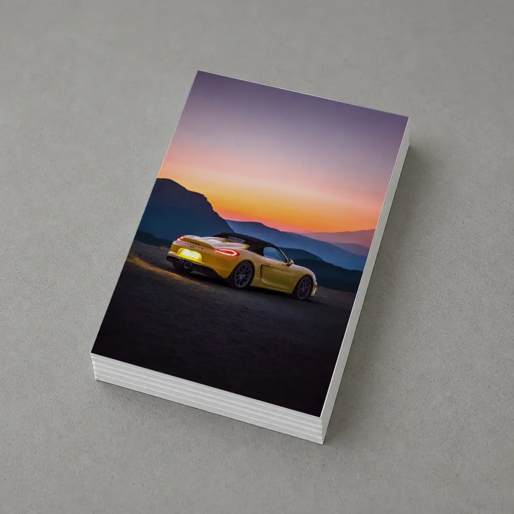 Porsche Boxster Yellow Rear Sunset Mountains – Postcards