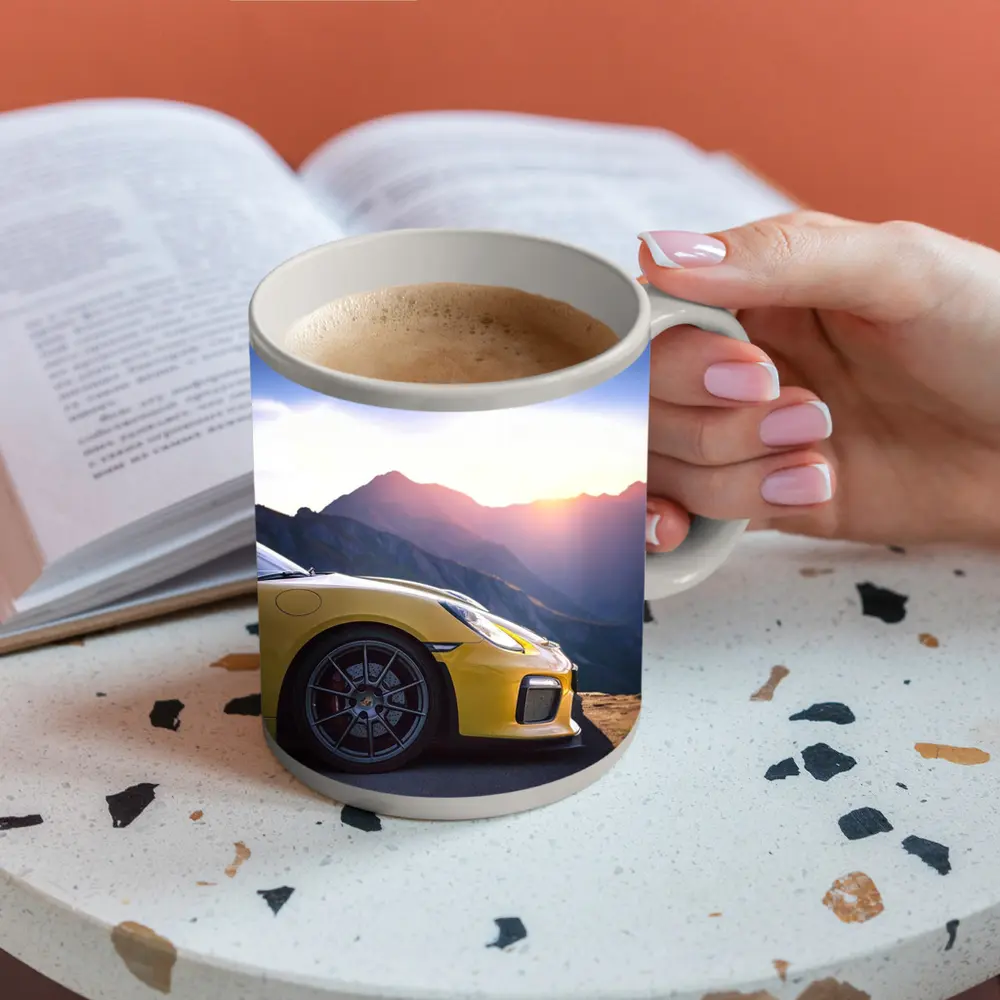 Yellow Porsche 911 GT2 Mountain Sunset – Mugs