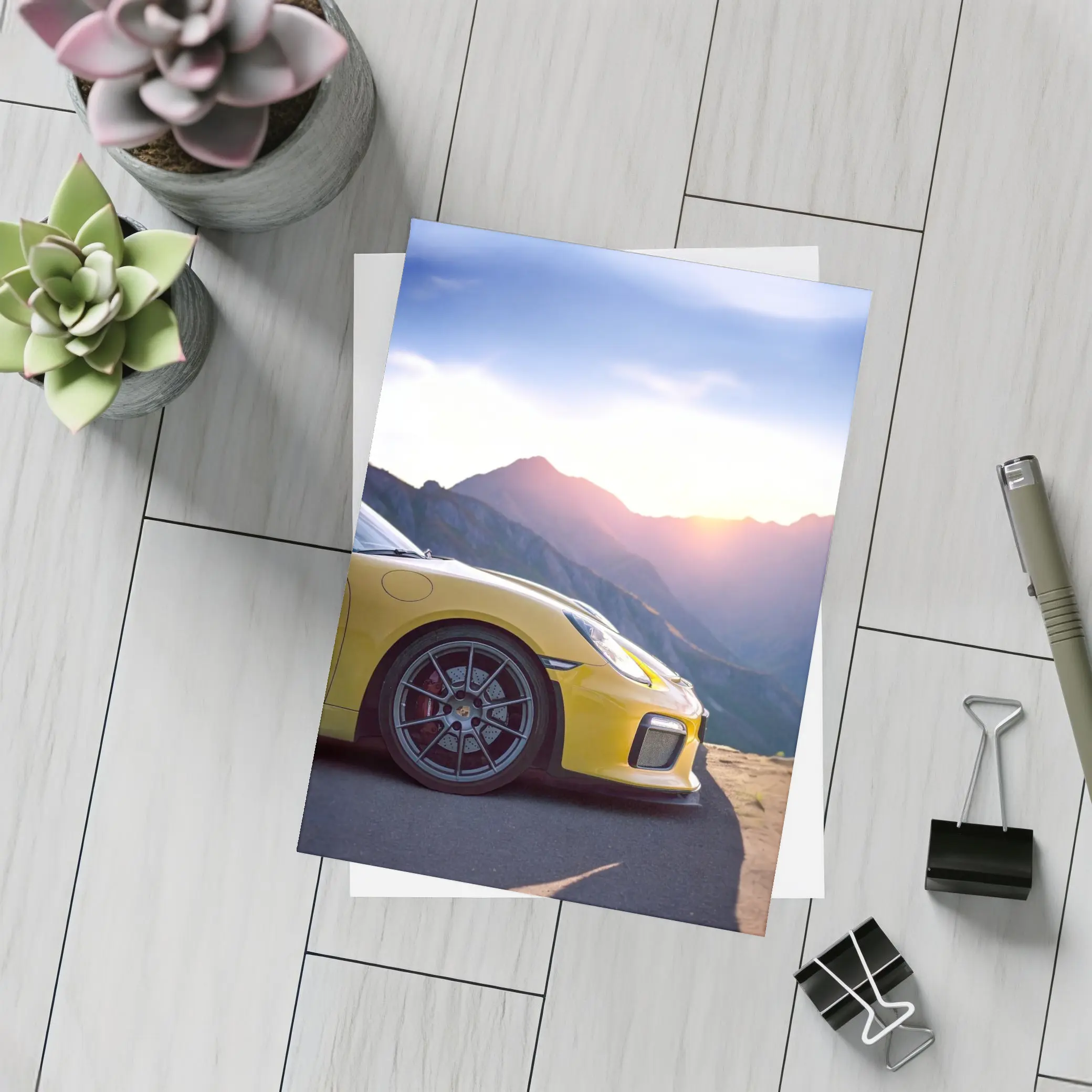 Yellow Porsche 911 GT2 Mountain Sunset – Postcards