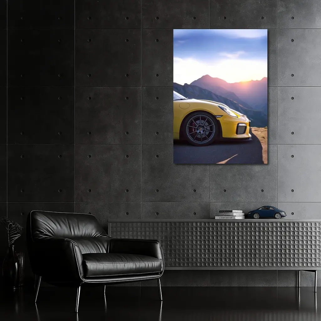Yellow Porsche 911 GT2 Mountain Sunset – Wall Art