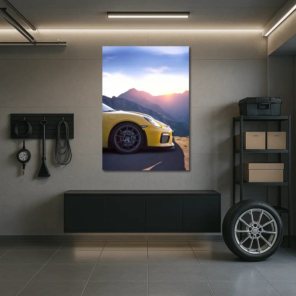 Yellow Porsche 911 GT2 Mountain Sunset – Wall Art