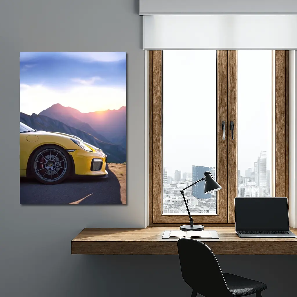 Yellow Porsche 911 GT2 Mountain Sunset – Wall Art