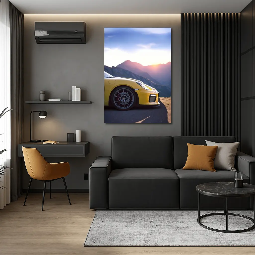 Yellow Porsche 911 GT2 Mountain Sunset – Wall Art