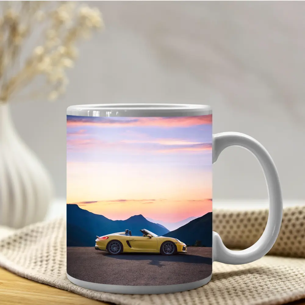 Porsche Boxster Spyder Yellow Mountain Sunset – Mugs