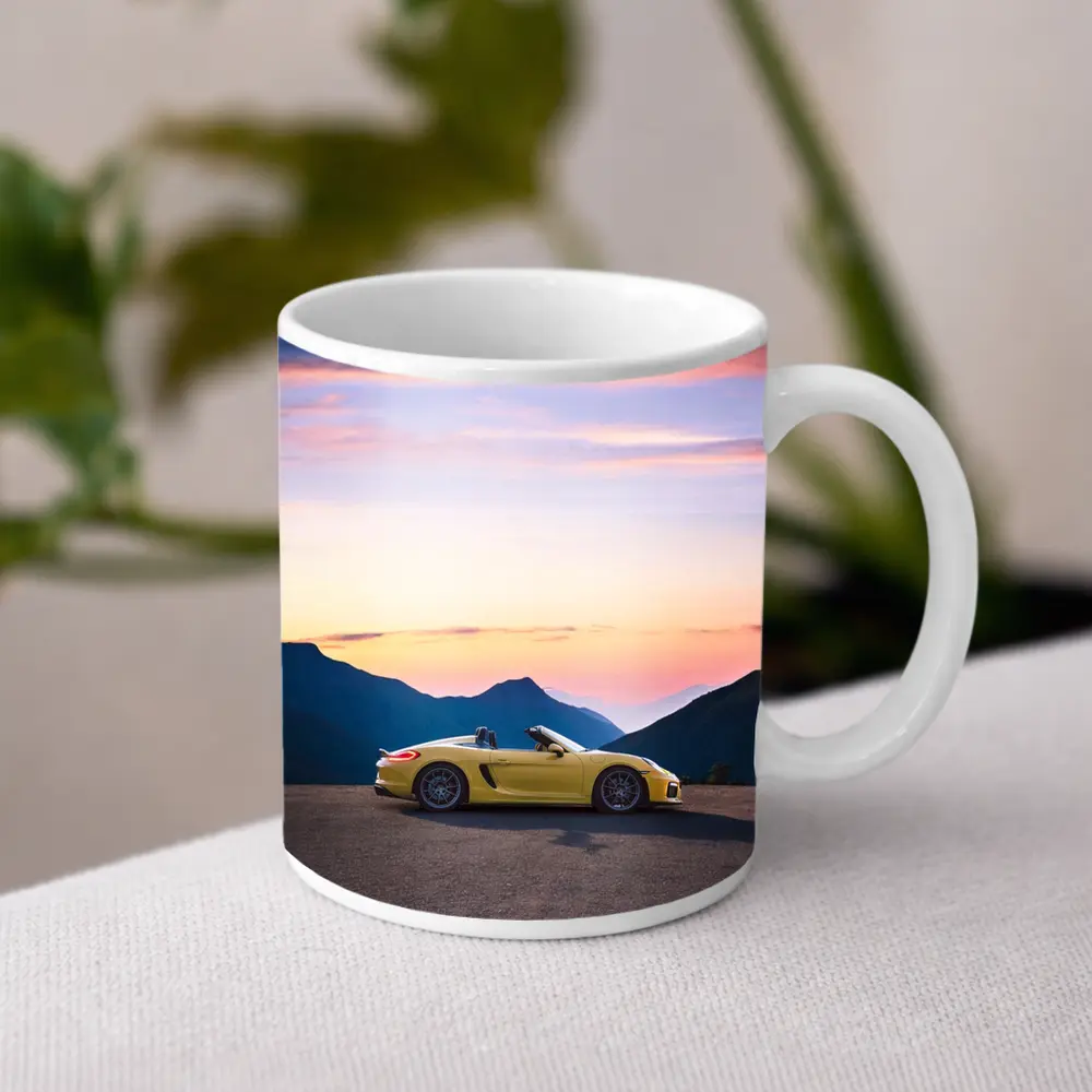Porsche Boxster Spyder Yellow Mountain Sunset – Mugs