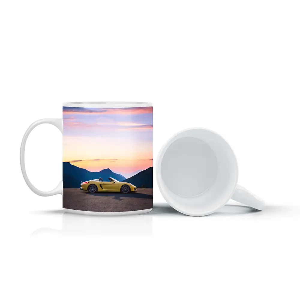Porsche Boxster Spyder Yellow Mountain Sunset – Mugs