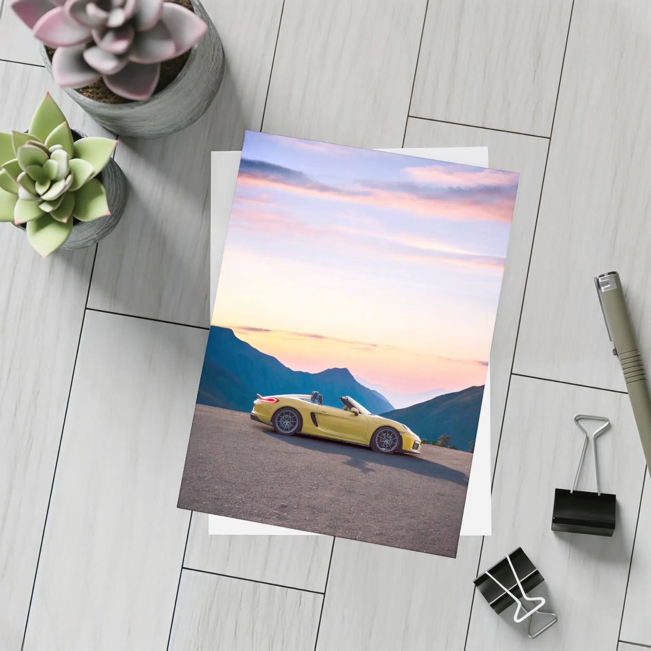 Porsche Boxster Spyder Yellow Mountain Sunset – Postcards