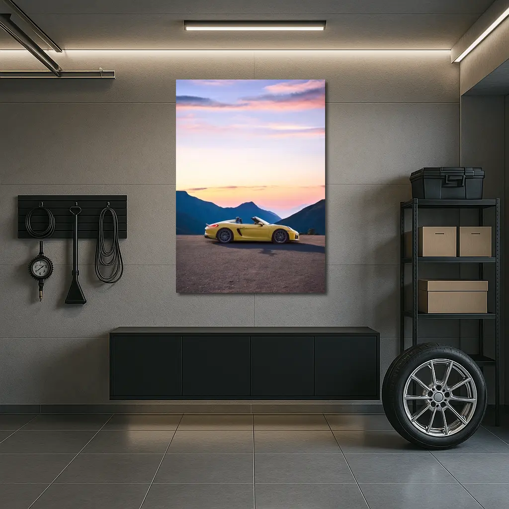 Porsche Boxster Spyder Yellow Mountain Sunset – Wall Art
