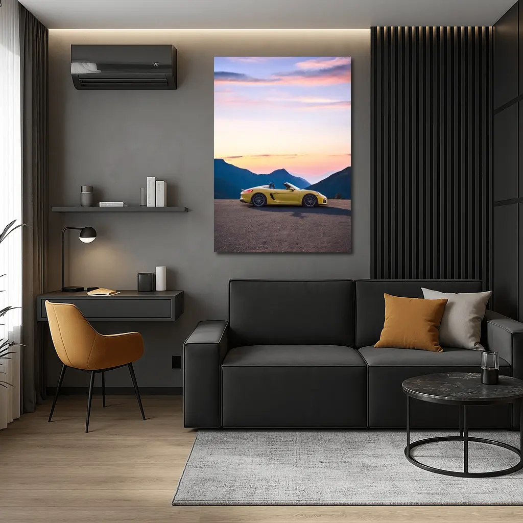 Porsche Boxster Spyder Yellow Mountain Sunset – Wall Art
