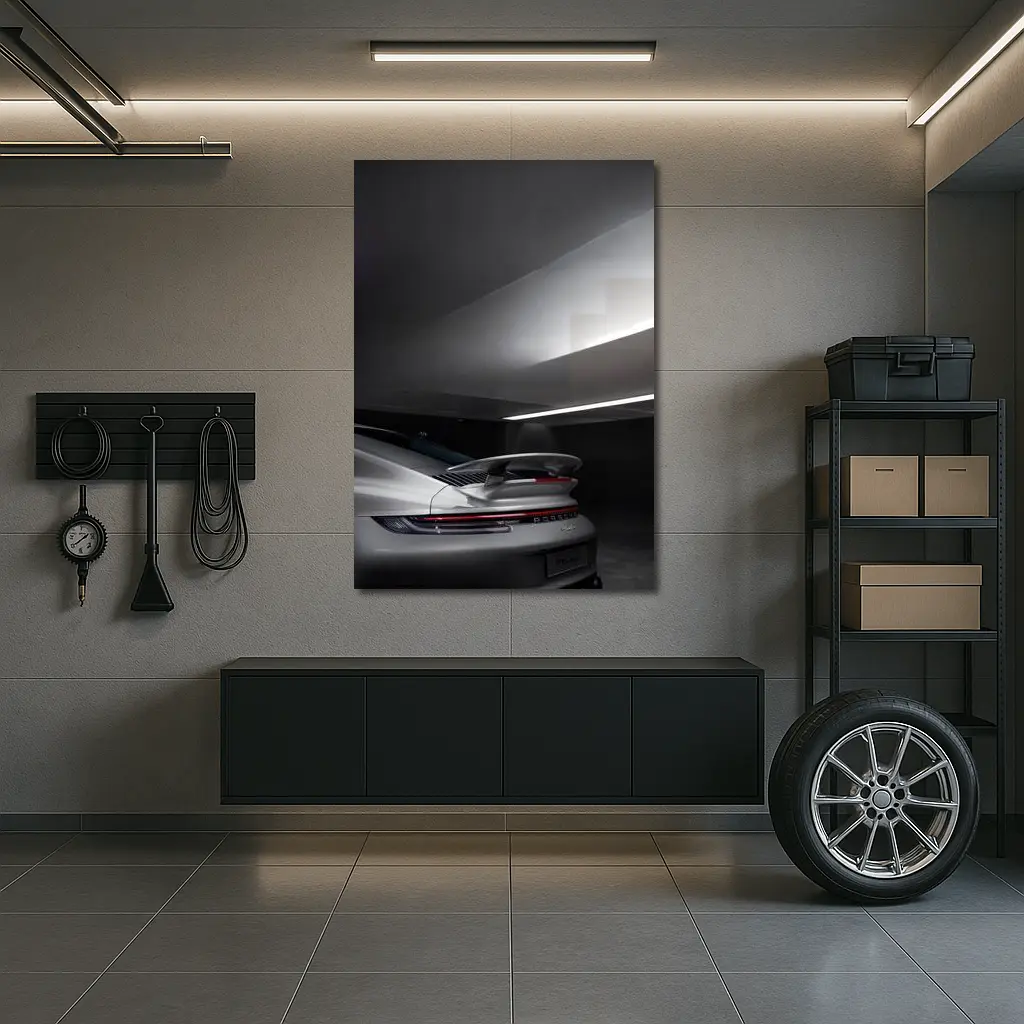 Porsche 911 Rear Spoiler Dark Garage – Wall Art