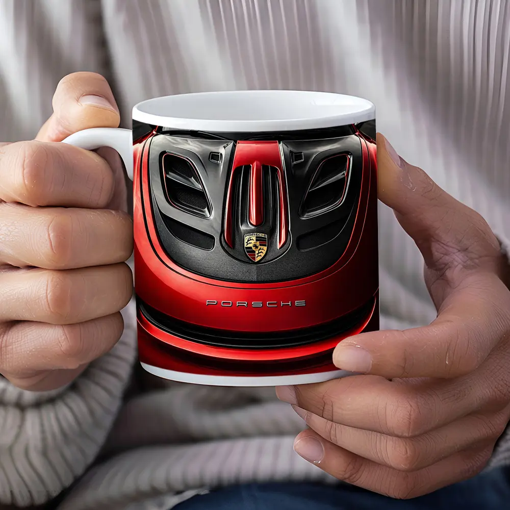 Porsche 911 Red Carbon Hood Close Up – Mugs