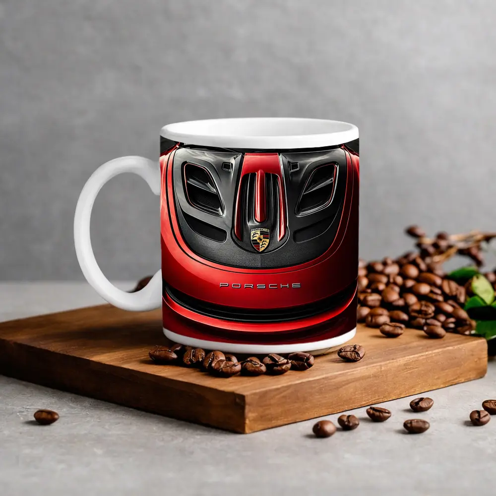 Porsche 911 Red Carbon Hood Close Up – Mugs