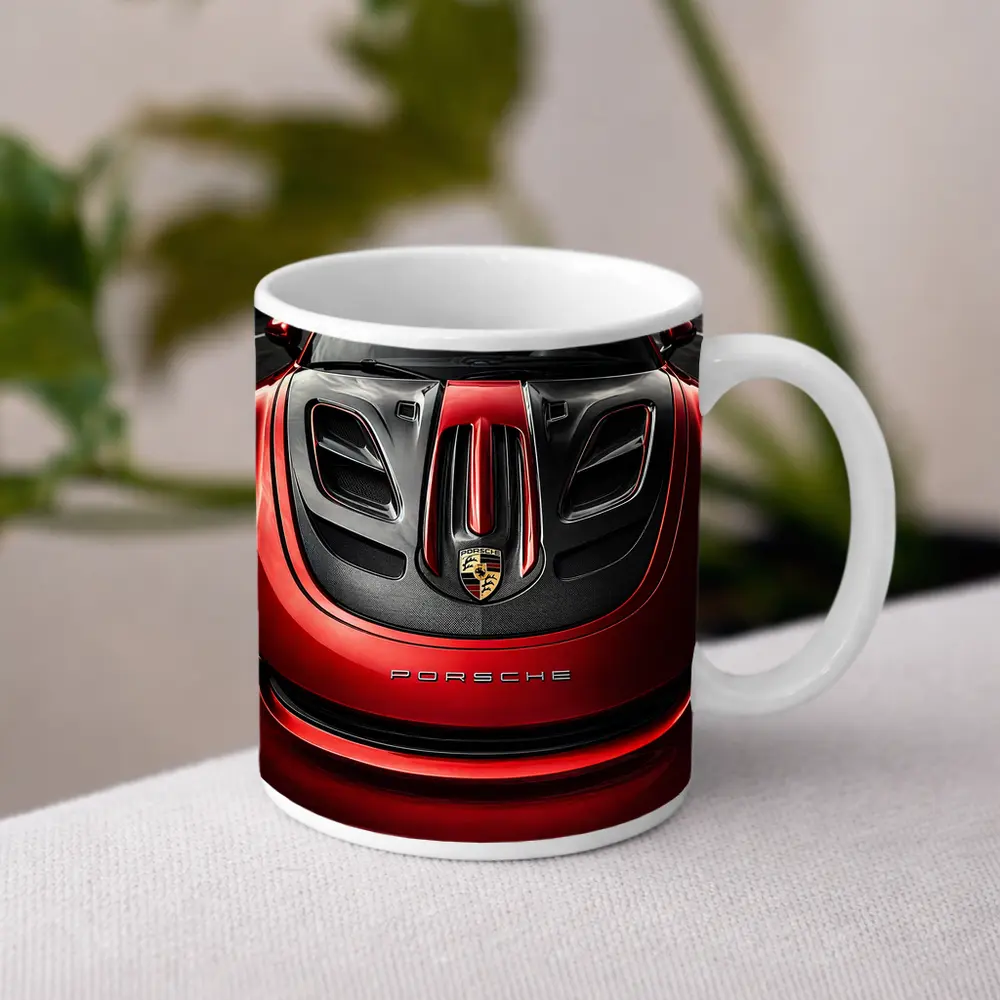 Porsche 911 Red Carbon Hood Close Up – Mugs