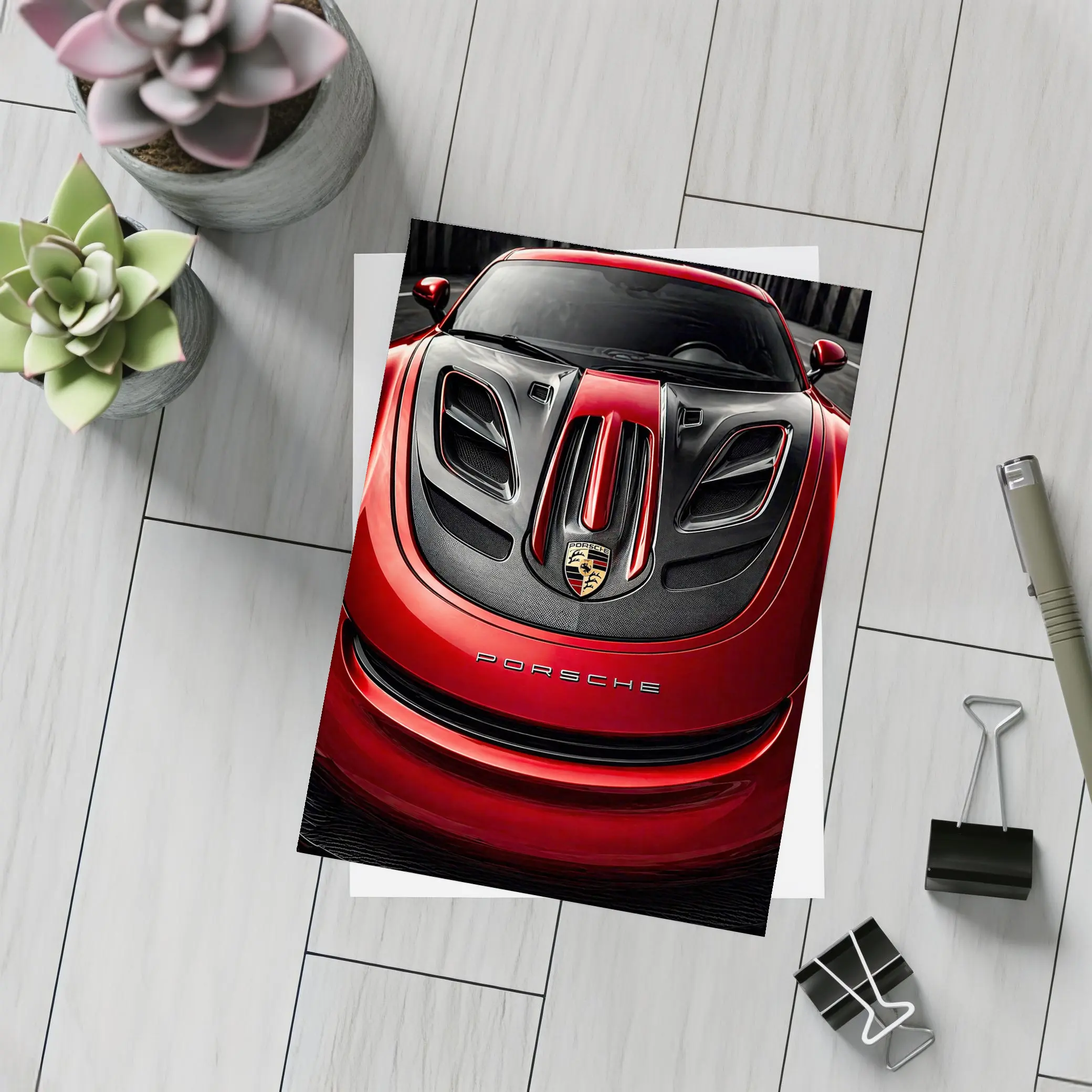 Porsche 911 Red Carbon Hood Close Up – Postcards