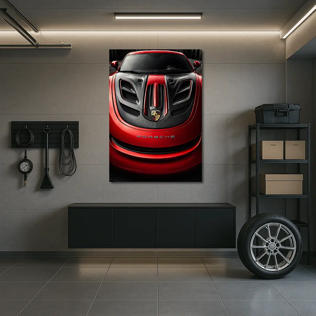 Porsche 911 Red Carbon Hood Close Up – Wall Art