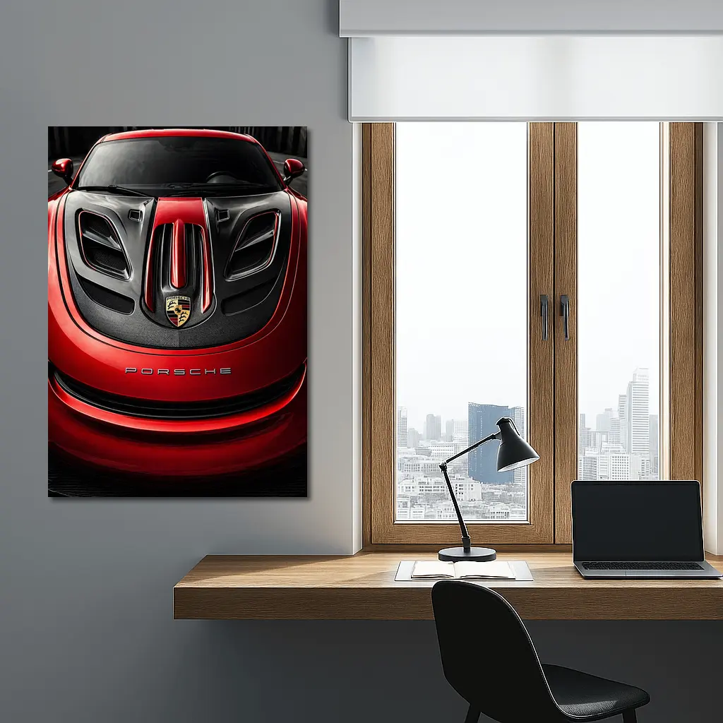 Porsche 911 Red Carbon Hood Close Up – Wall Art