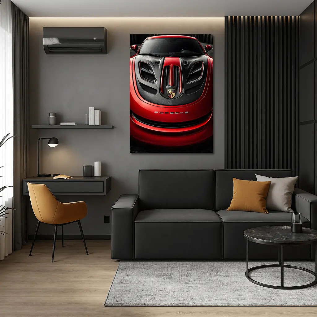 Porsche 911 Red Carbon Hood Close Up – Wall Art