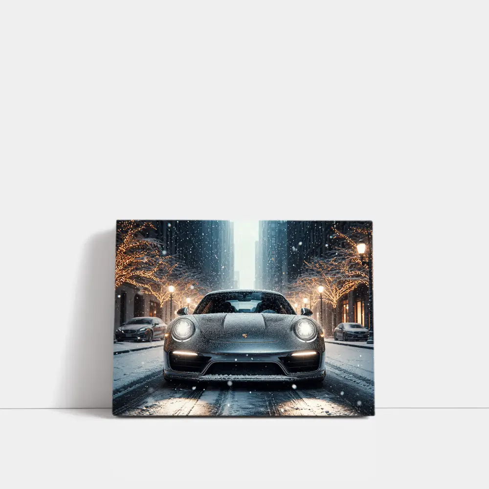 Porsche 911 Turbo Snowy City Street – Wall Art