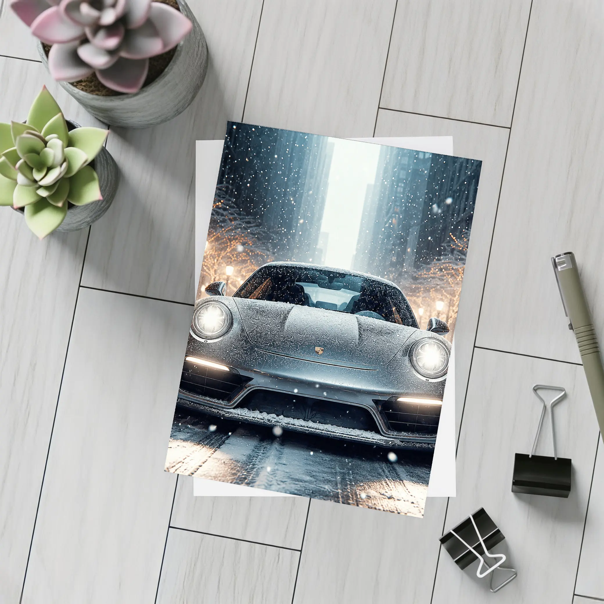 Porsche 911 Turbo Snowy City Street – Postcards