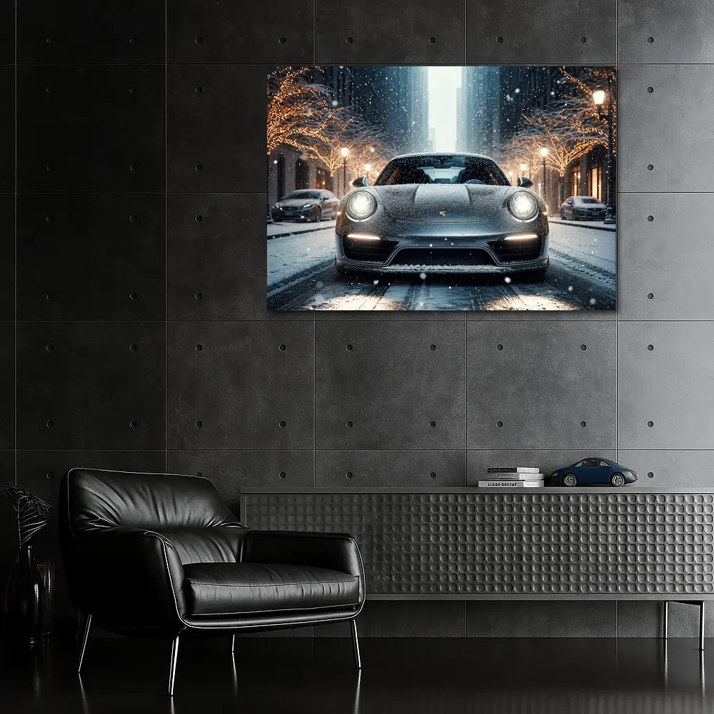 Porsche 911 Turbo Snowy City Street – Wall Art