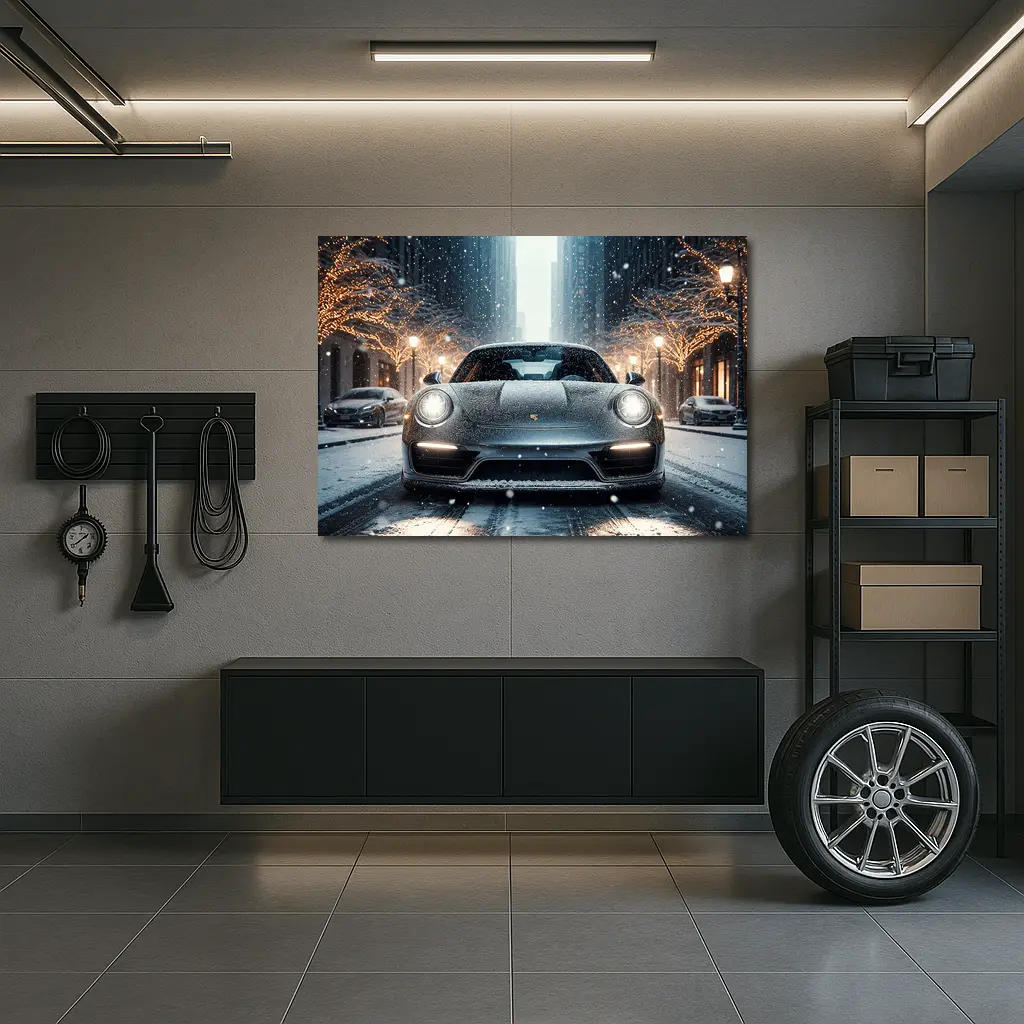 Porsche 911 Turbo Snowy City Street – Wall Art