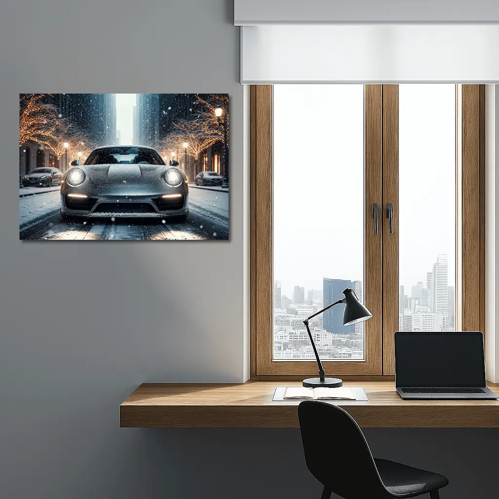 Porsche 911 Turbo Snowy City Street – Wall Art