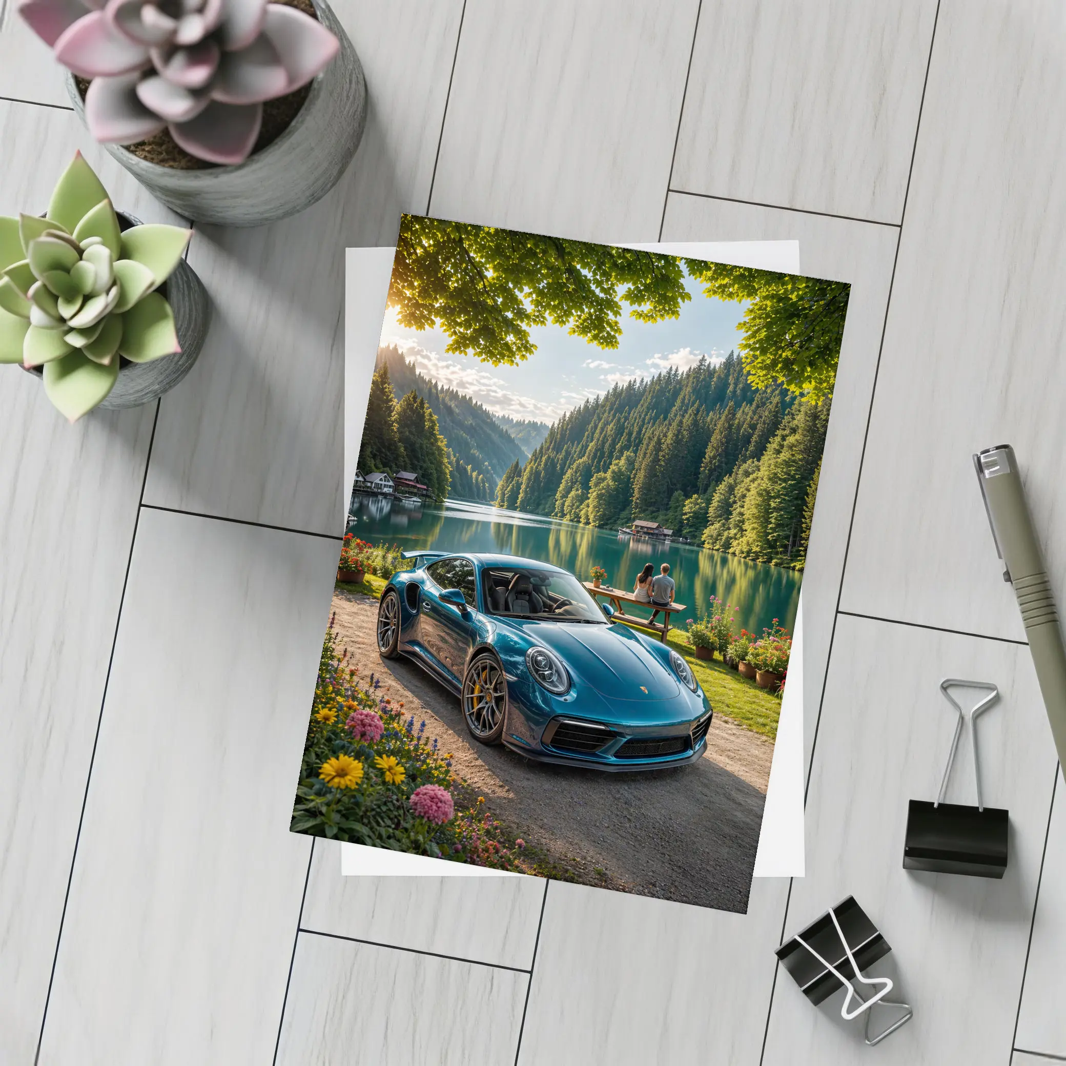 Porsche 911 Turbo S Blue Lake Forest – Postcards