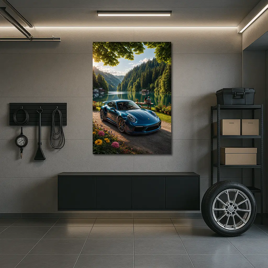 Porsche 911 Turbo S Blue Lake Forest – Wall Art