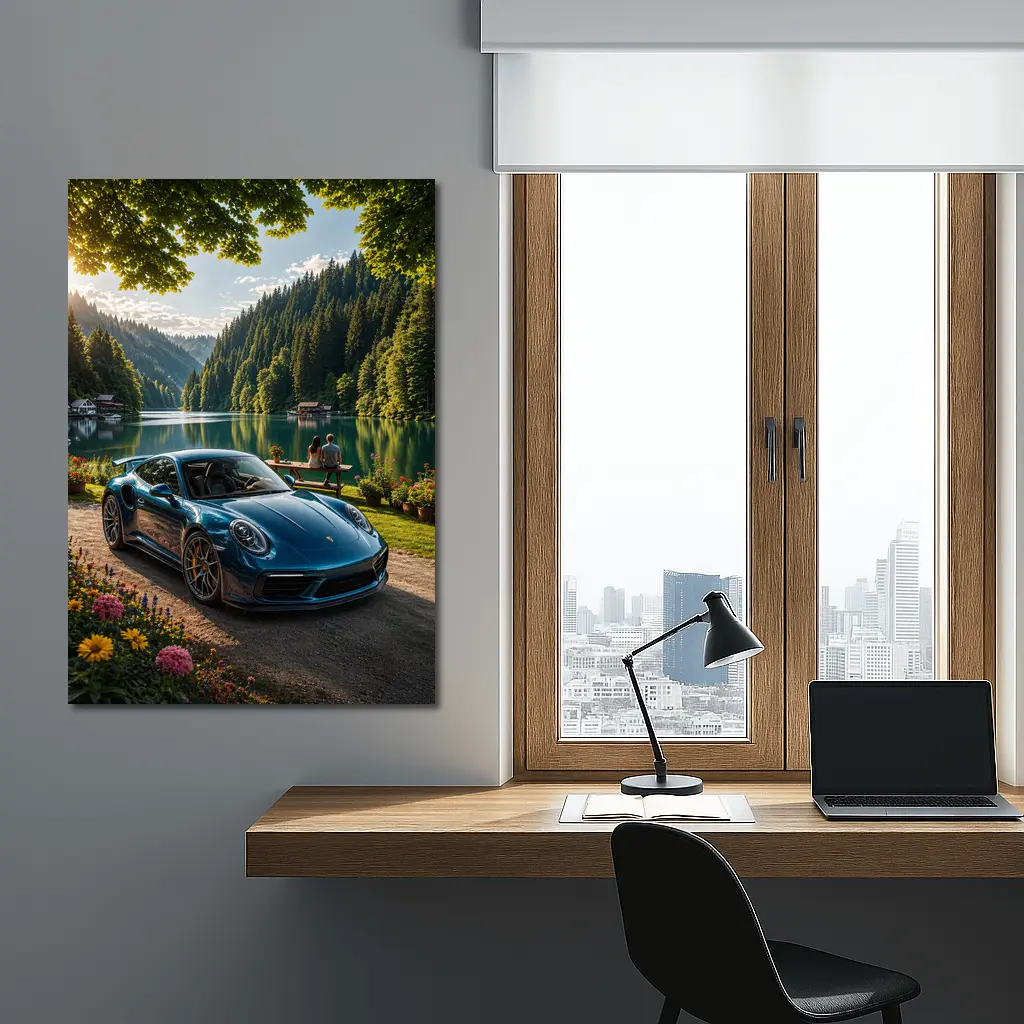 Porsche 911 Turbo S Blue Lake Forest – Wall Art