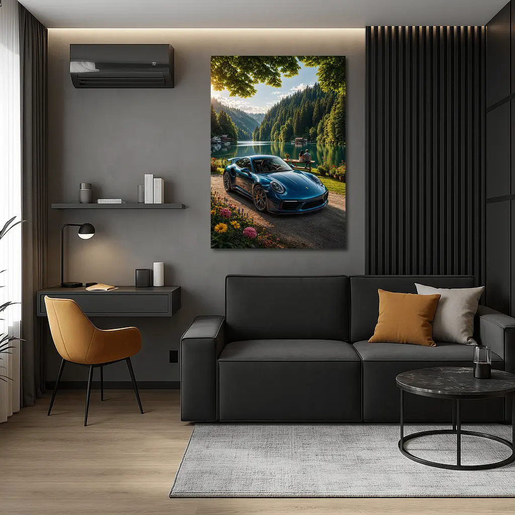 Porsche 911 Turbo S Blue Lake Forest – Wall Art