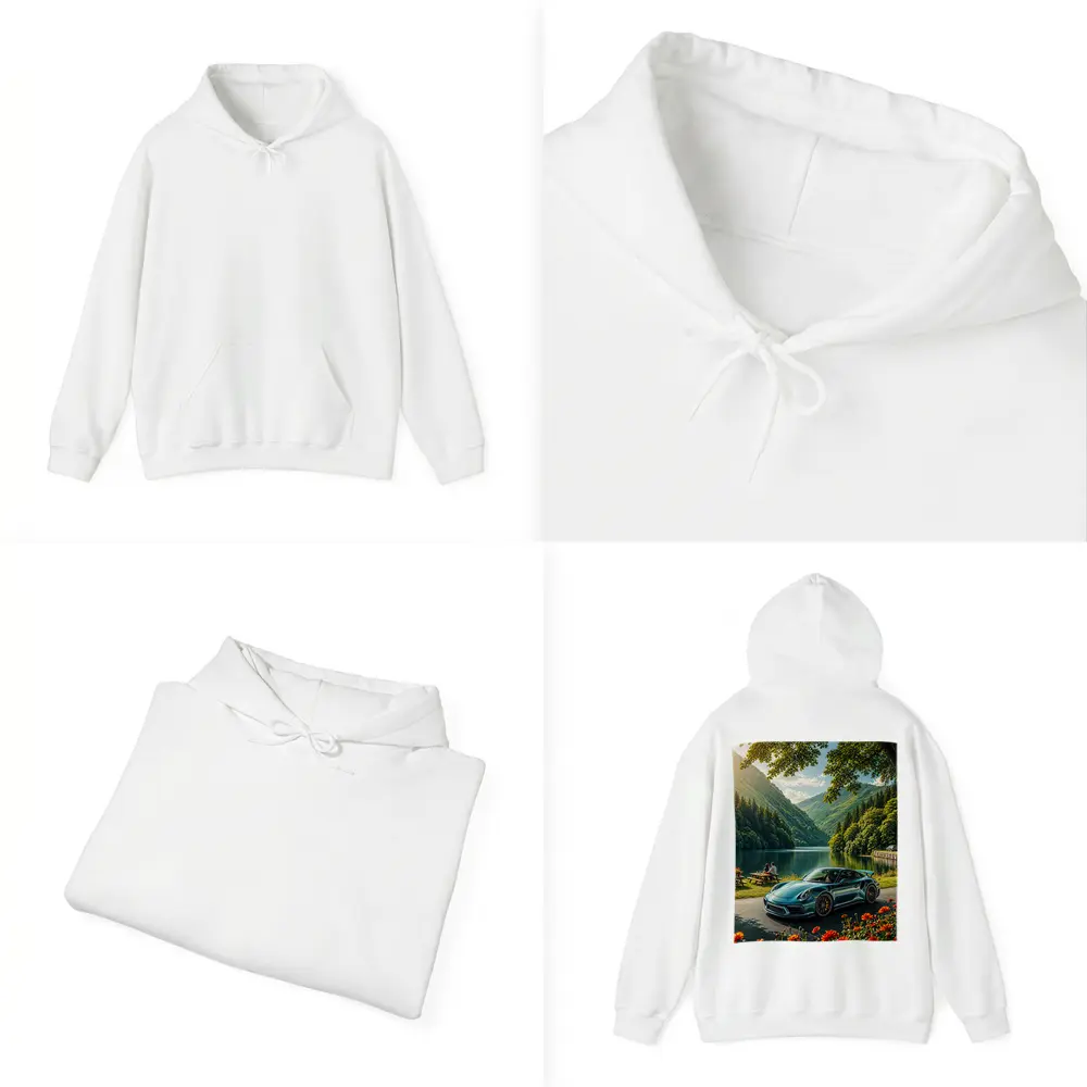 Porsche 911 Turbo S Mountain Lake Scene – Hoodies