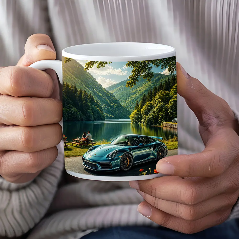 Porsche 911 Turbo S Mountain Lake Scene – Mugs