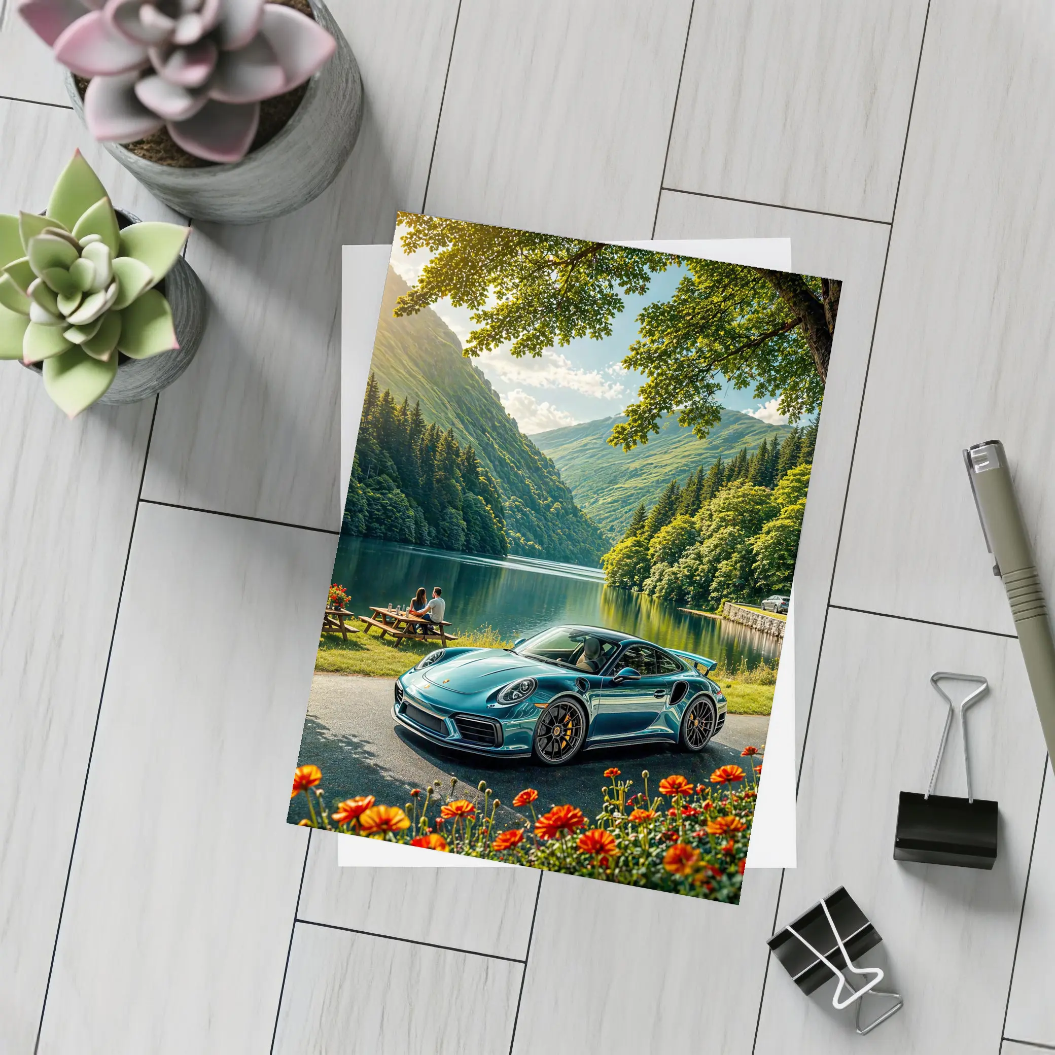 Porsche 911 Turbo S Mountain Lake Scene – Postcards