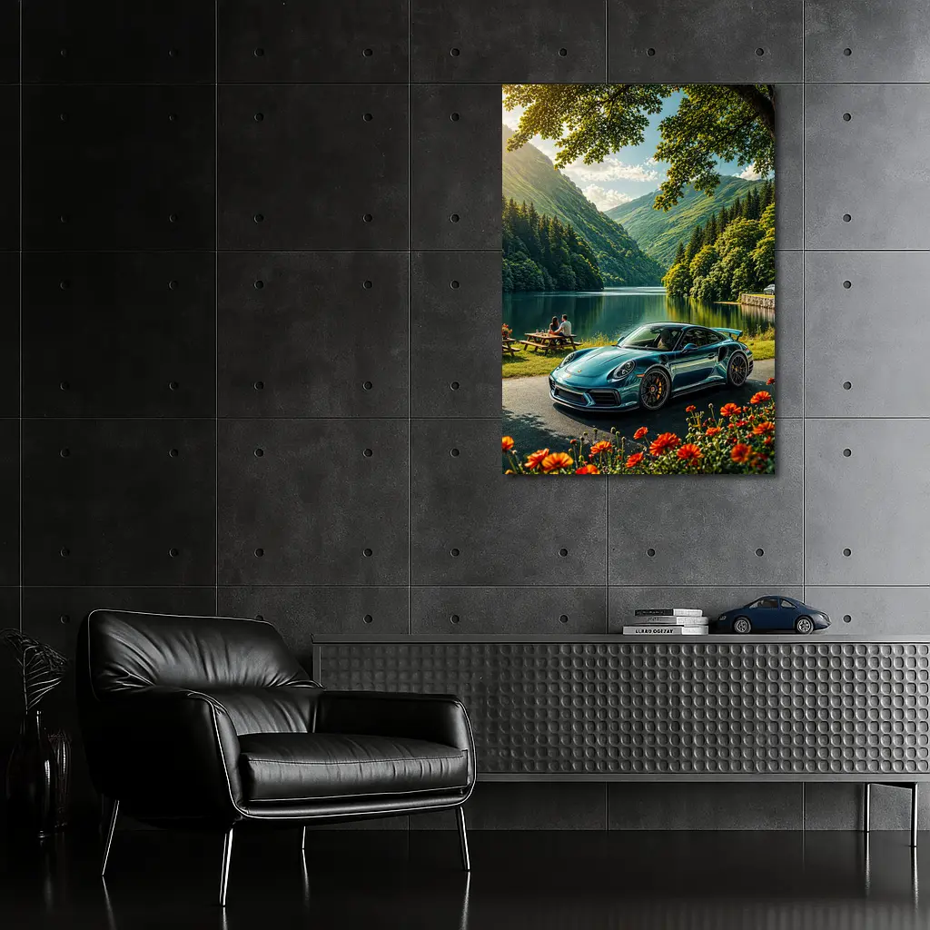 Porsche 911 Turbo S Mountain Lake Scene – Wall Art