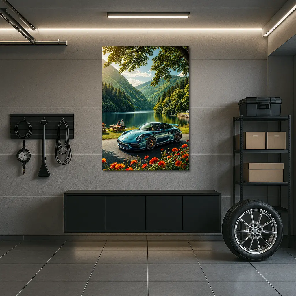 Porsche 911 Turbo S Mountain Lake Scene – Wall Art