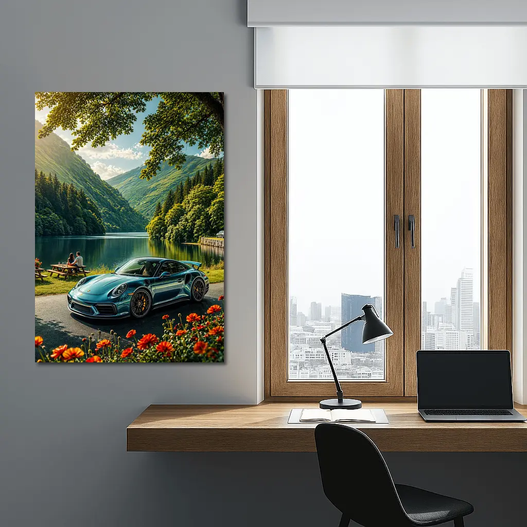 Porsche 911 Turbo S Mountain Lake Scene – Wall Art