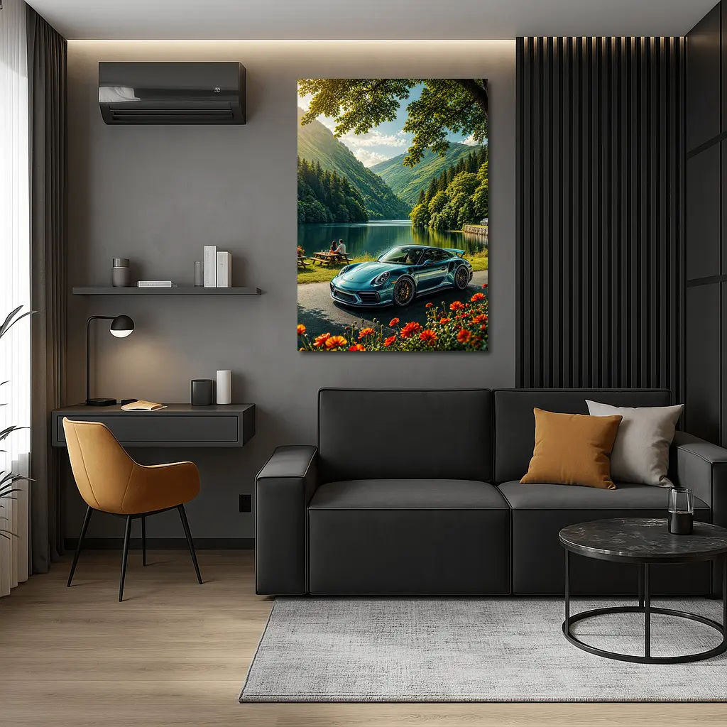 Porsche 911 Turbo S Mountain Lake Scene – Wall Art