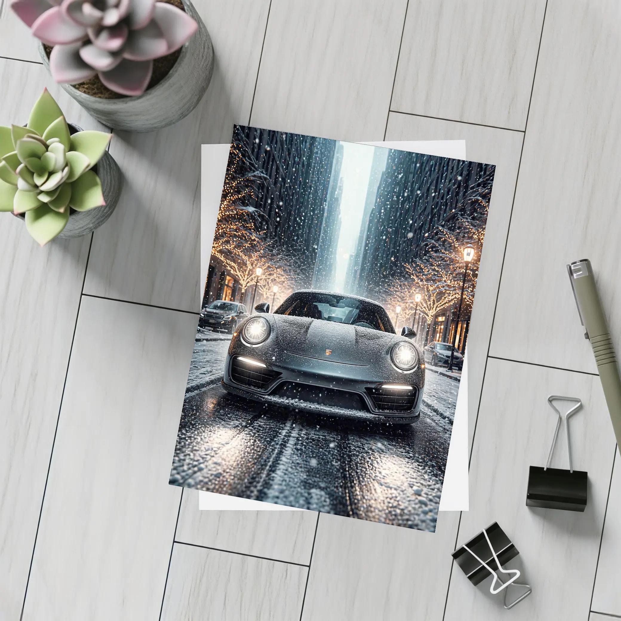 Porsche 911 Turbo S Snowy City Street – Postcards