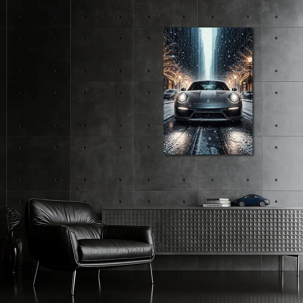 Porsche 911 Turbo S Snowy City Street – Wall Art