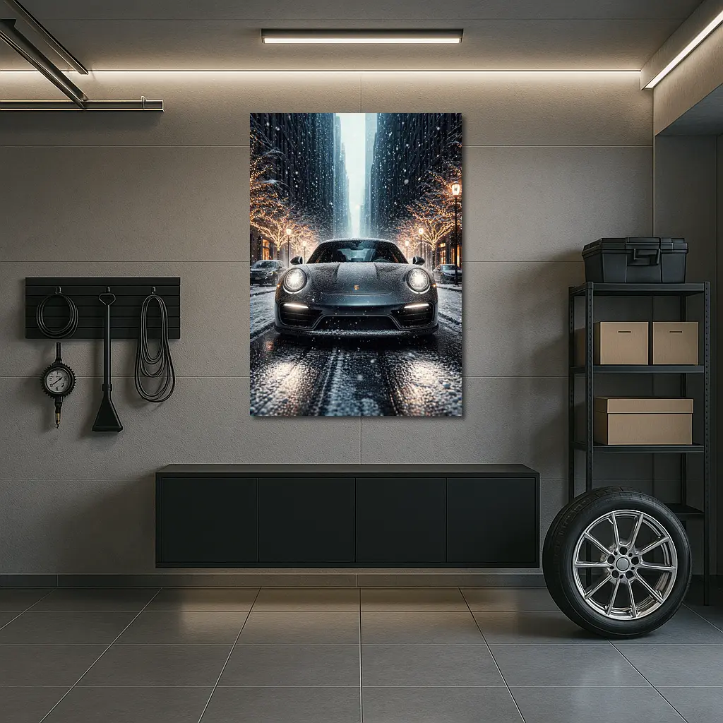 Porsche 911 Turbo S Snowy City Street – Wall Art