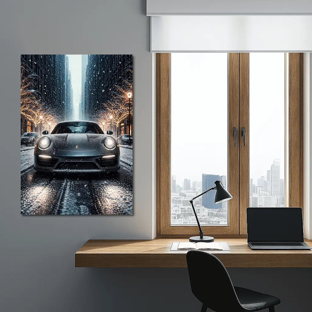 Porsche 911 Turbo S Snowy City Street – Wall Art