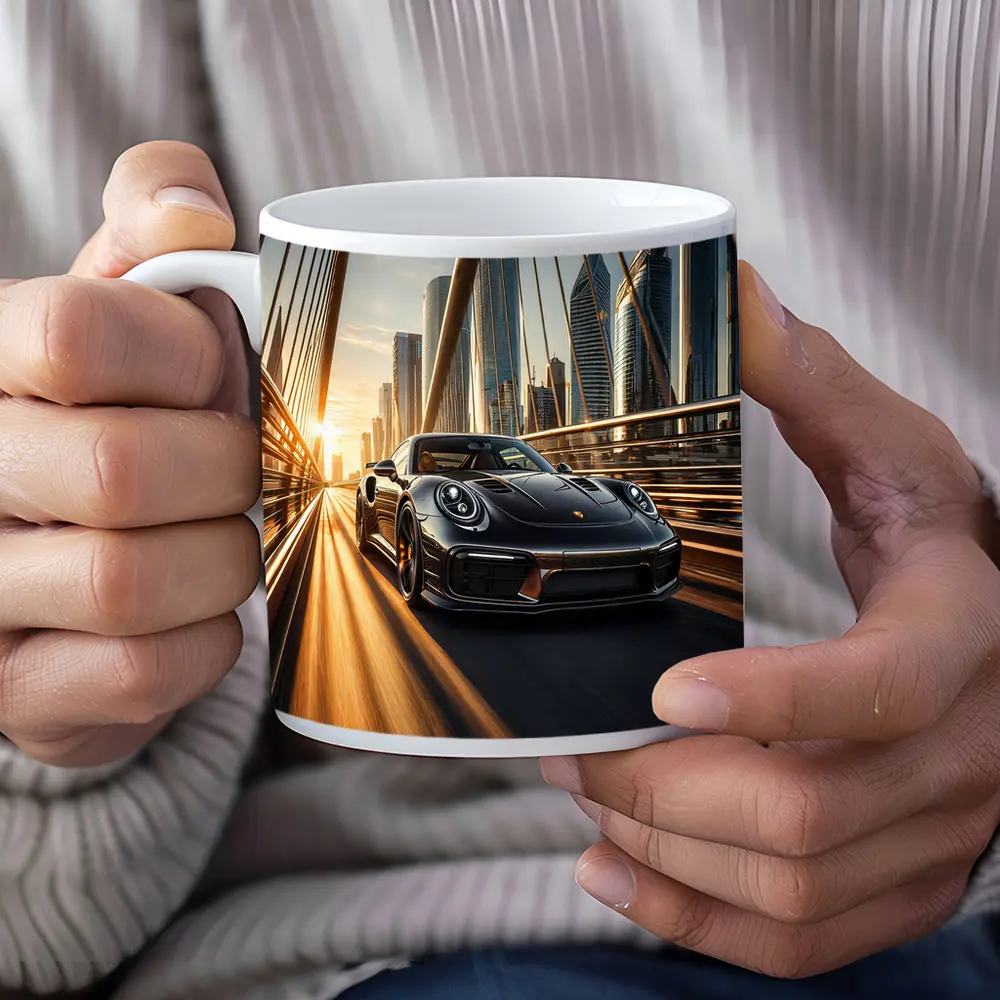 Porsche 911 Turbo S City Bridge Sunset – Mugs