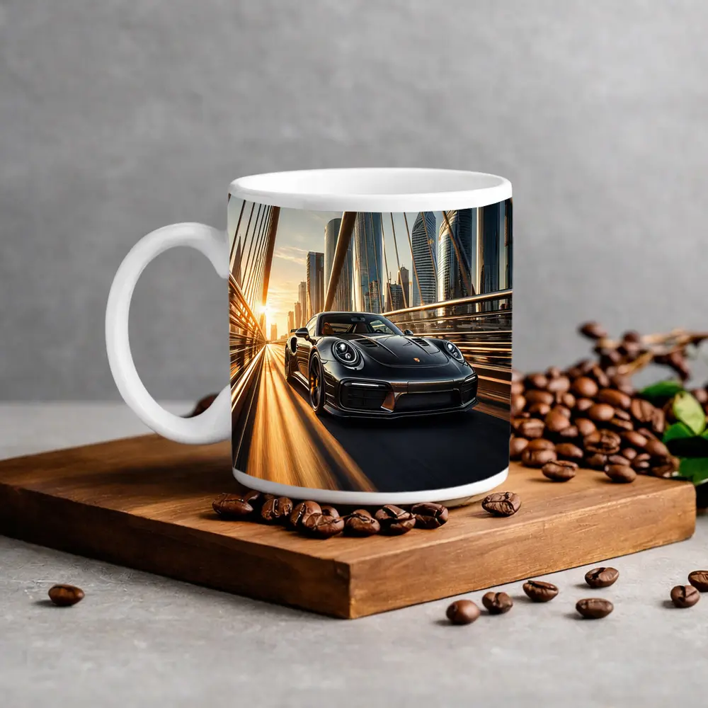 Porsche 911 Turbo S City Bridge Sunset – Mugs