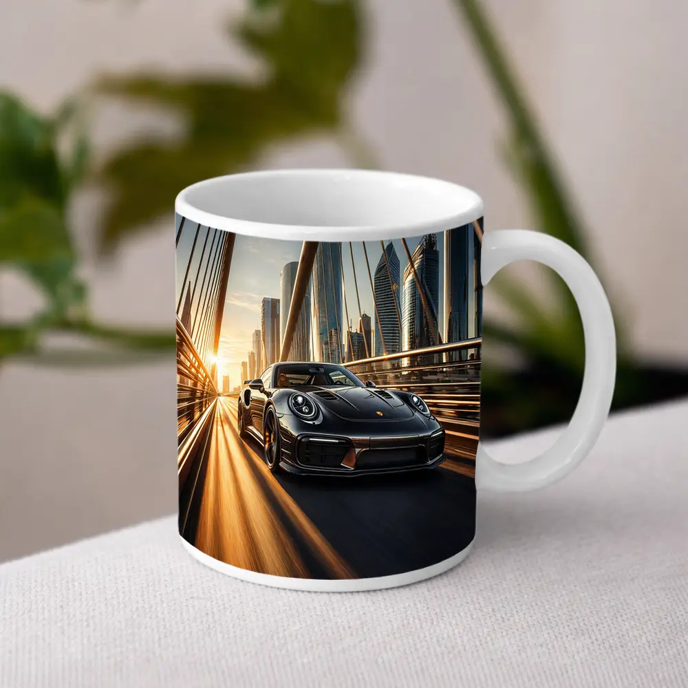 Porsche 911 Turbo S City Bridge Sunset – Mugs