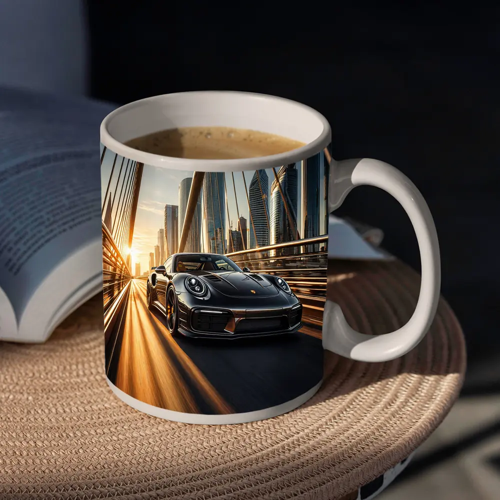 Porsche 911 Turbo S City Bridge Sunset – Mugs