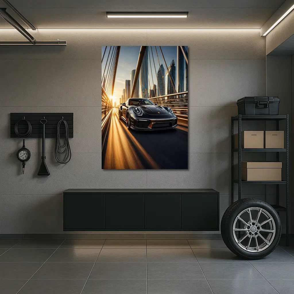 Porsche 911 Turbo S City Bridge Sunset – Wall Art