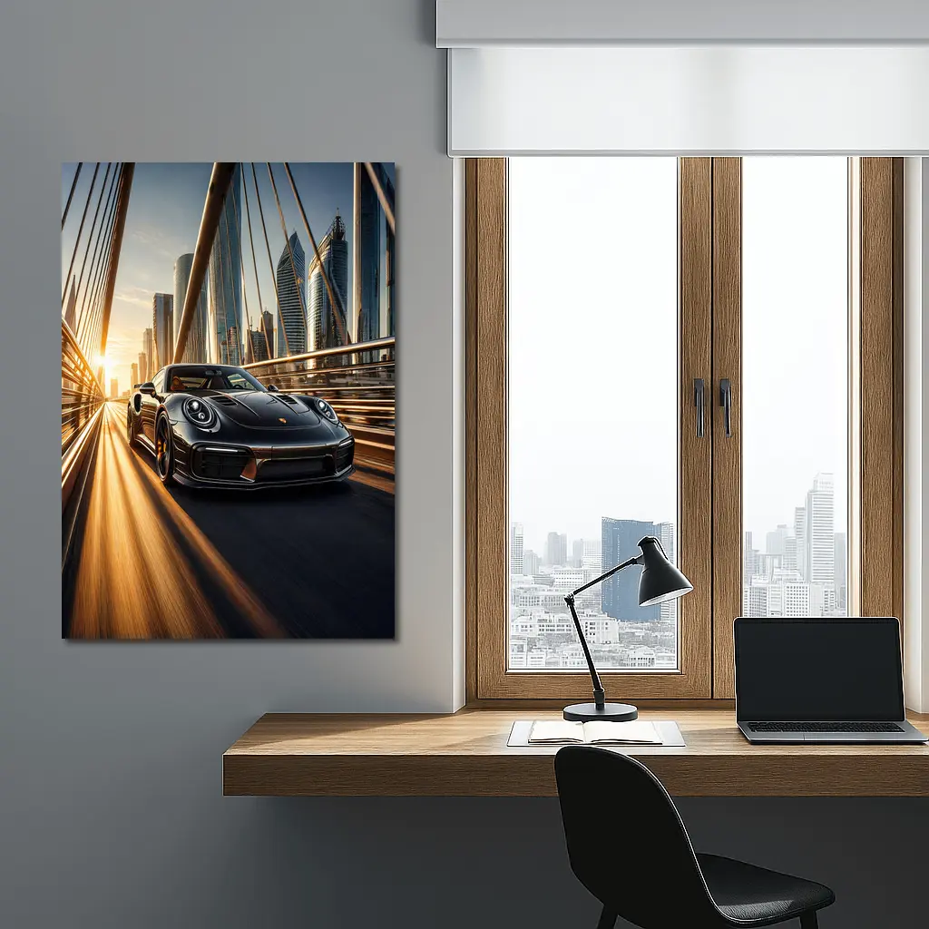 Porsche 911 Turbo S City Bridge Sunset – Wall Art