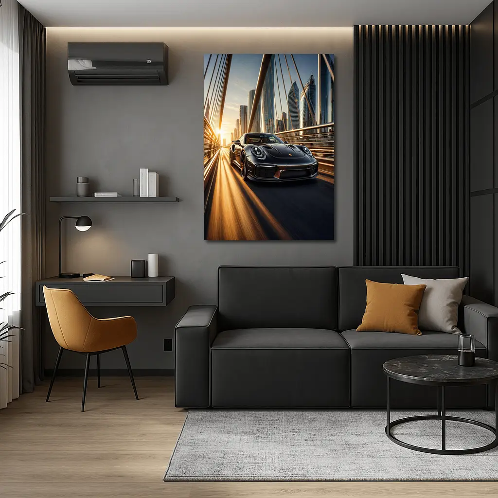 Porsche 911 Turbo S City Bridge Sunset – Wall Art